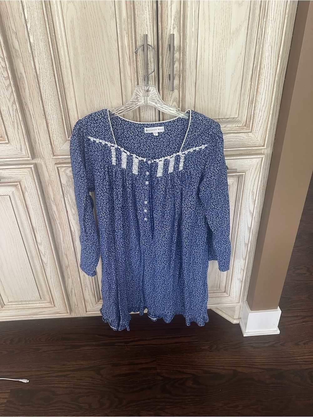 Eileen West Navy Thistle Cotton Knit Long Sleeve Ballet Nightgown